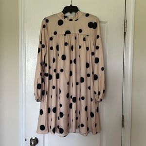 SHEIN Clasi Polka Dot Lantern Sleeve Mock Neck Dress